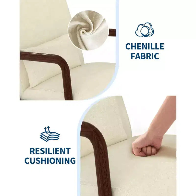 Fauteuil d'appoint moderne du milieu du siècle avec oreiller lombaire, revêtement en chenille et cadre en bois massif