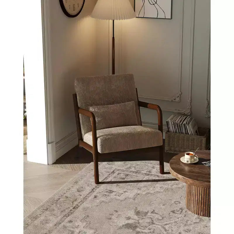 Fauteuil d'appoint moderne du milieu du siècle avec oreiller lombaire, revêtement en chenille et cadre en bois massif