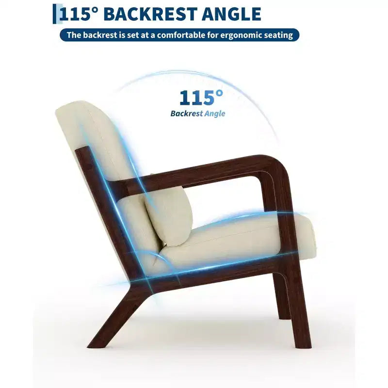Fauteuil d'appoint moderne du milieu du siècle avec oreiller lombaire, revêtement en chenille et cadre en bois massif