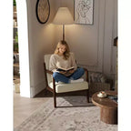 Fauteuil d'appoint moderne du milieu du siècle avec oreiller lombaire, revêtement en chenille et cadre en bois massif