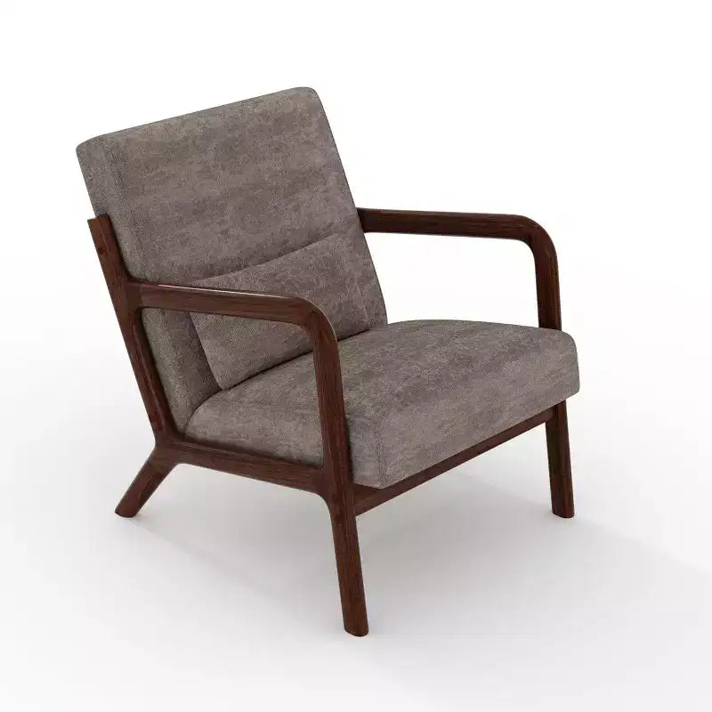 Fauteuil d'appoint moderne du milieu du siècle avec oreiller lombaire, revêtement en chenille et cadre en bois massif