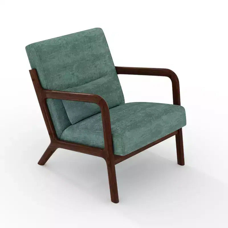 Fauteuil d'appoint moderne du milieu du siècle avec oreiller lombaire, revêtement en chenille et cadre en bois massif