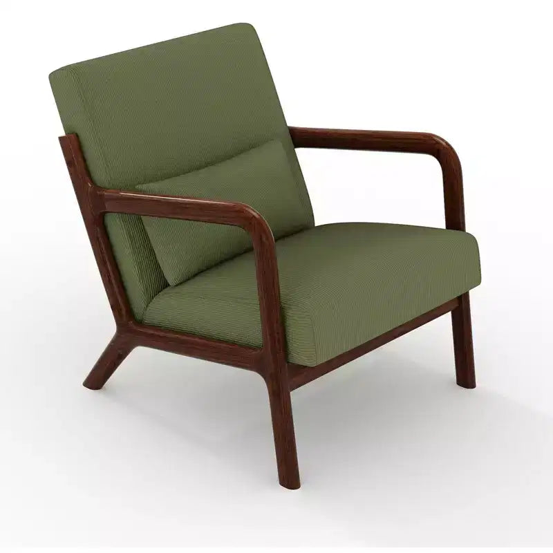 Fauteuil d'appoint moderne du milieu du siècle avec oreiller lombaire, revêtement en chenille et cadre en bois massif