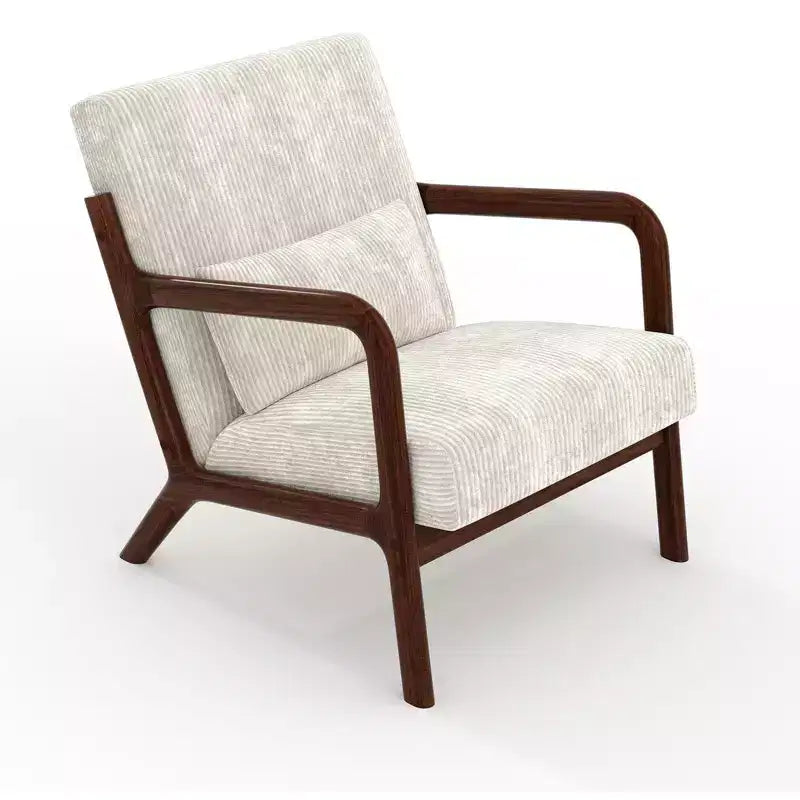 Fauteuil d'appoint moderne du milieu du siècle avec oreiller lombaire, revêtement en chenille et cadre en bois massif