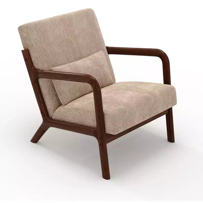 Fauteuil d'appoint moderne du milieu du siècle avec oreiller lombaire, revêtement en chenille et cadre en bois massif