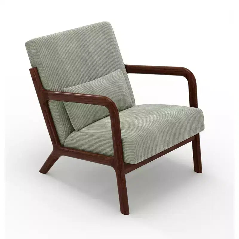 Fauteuil d'appoint moderne du milieu du siècle avec oreiller lombaire, revêtement en chenille et cadre en bois massif