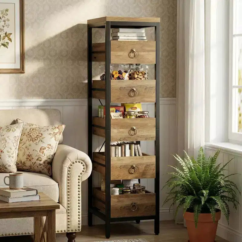 Étagère de rangement de cuisine pour fruits et légumes, support de présentation étroit à 5 niveaux avec 5 paniers tiroirs coulissants, pour la maison et le bureau