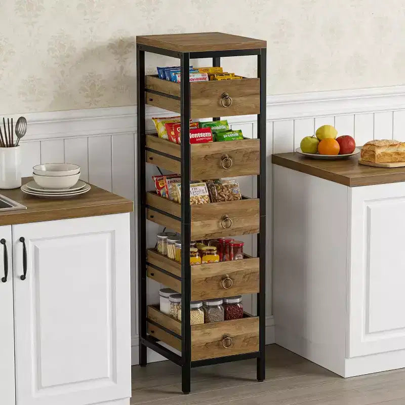 Étagère de rangement de cuisine pour fruits et légumes, support de présentation étroit à 5 niveaux avec 5 paniers tiroirs coulissants, pour la maison et le bureau