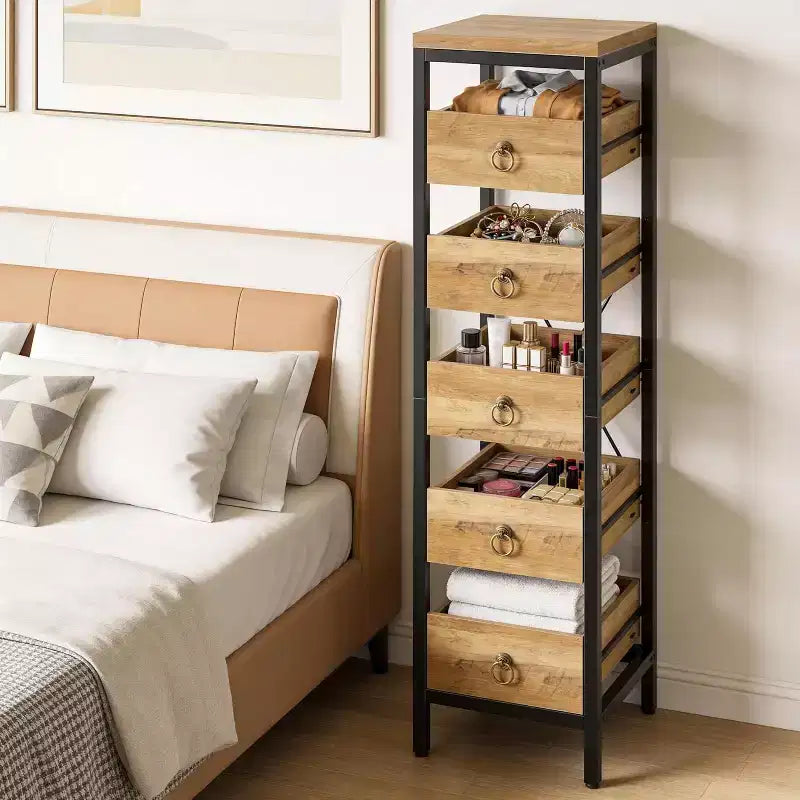 Étagère de rangement de cuisine pour fruits et légumes, support de présentation étroit à 5 niveaux avec 5 paniers tiroirs coulissants, pour la maison et le bureau