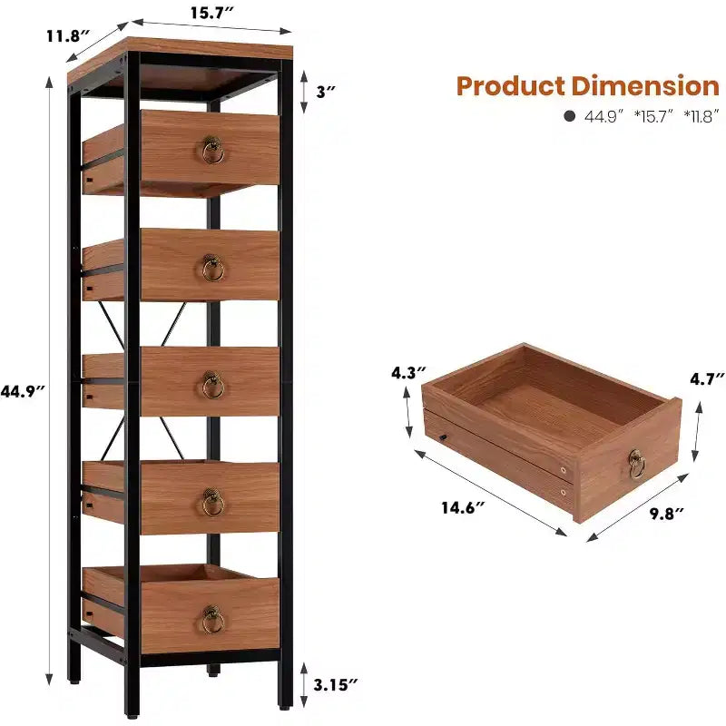Étagère de rangement de cuisine pour fruits et légumes, support de présentation étroit à 5 niveaux avec 5 paniers tiroirs coulissants, pour la maison et le bureau