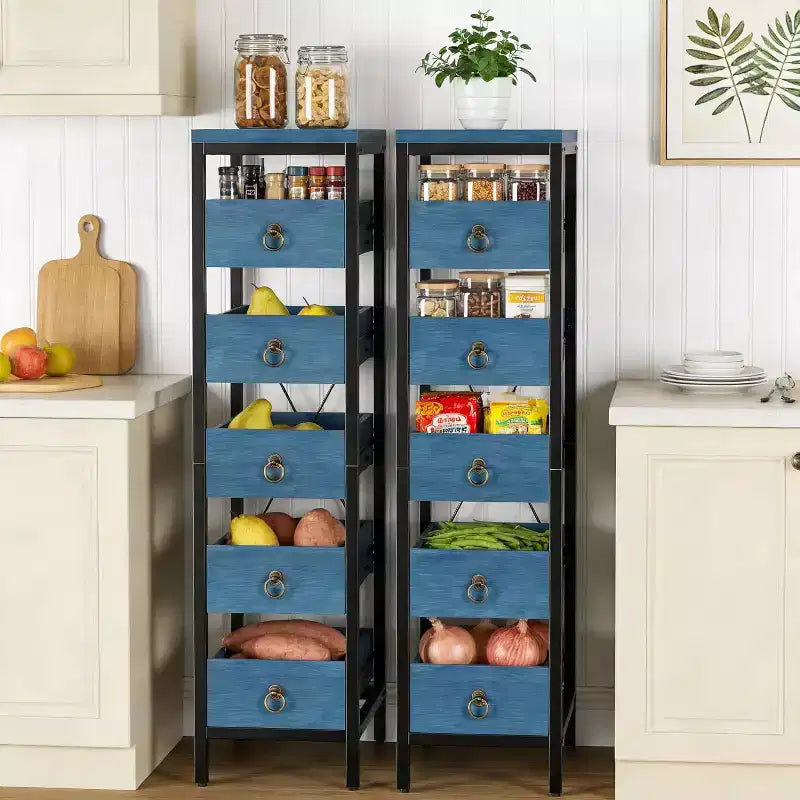 Étagère de rangement de cuisine pour fruits et légumes, support de présentation étroit à 5 niveaux avec 5 paniers tiroirs coulissants, pour la maison et le bureau