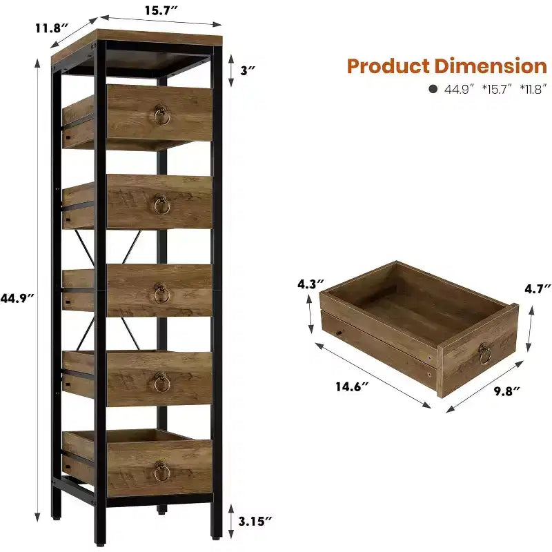 Étagère de rangement de cuisine pour fruits et légumes, support de présentation étroit à 5 niveaux avec 5 paniers tiroirs coulissants, pour la maison et le bureau