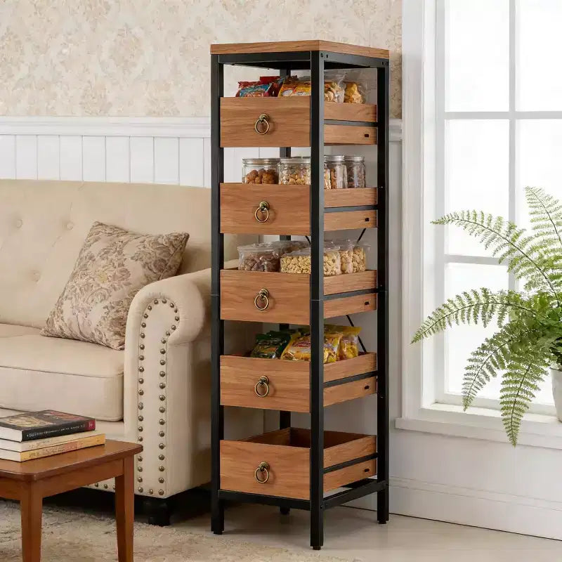 Étagère de rangement de cuisine pour fruits et légumes, support de présentation étroit à 5 niveaux avec 5 paniers tiroirs coulissants, pour la maison et le bureau