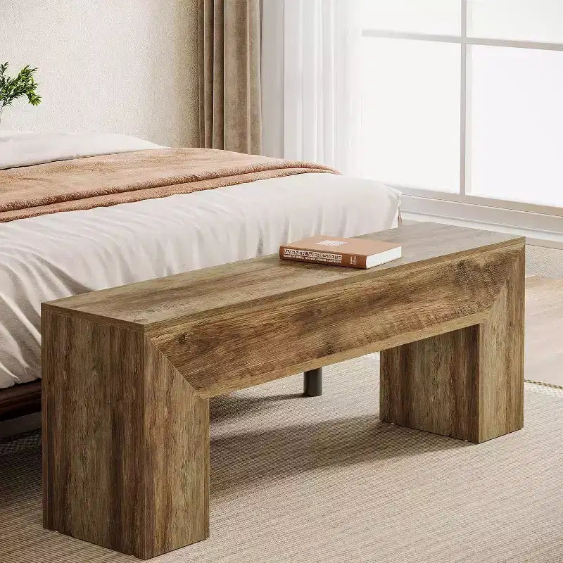 Banc d'entrée en bois Lantine 47'', style Ferme, avec rangement pour salon, chambre, couloir, montage facile, chêne marron