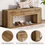 Banc d'entrée en bois Lantine 47'', style Ferme, avec rangement pour salon, chambre, couloir, montage facile, chêne marron