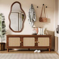 Lantine 55 Rustic Brown Lift Top Shoe Bench with 2-Tier Storage, Rattan Doors, Hidden Storage & Seat for Entryway, Hallway, Living Room.