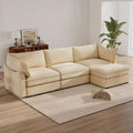 MooxvMoo 112in Chenille Sofas for Living Room,L Shaped Couch with Storage,Sectional Couch w/ Pull Out Drawer & Throw Pillows & Storage Ottoman,Wheat
