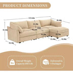 MooxvMoo Canapés de salon en chenille de 284 cm, canapé d'angle en forme de L avec rangement, canapé sectionnel avec tiroir coulissant et coussins décoratifs et pouf de rangement, blé