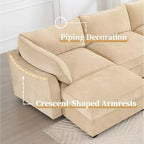 MooxvMoo Canapés de salon en chenille de 284 cm, canapé d'angle en forme de L avec rangement, canapé sectionnel avec tiroir coulissant et coussins décoratifs et pouf de rangement, blé