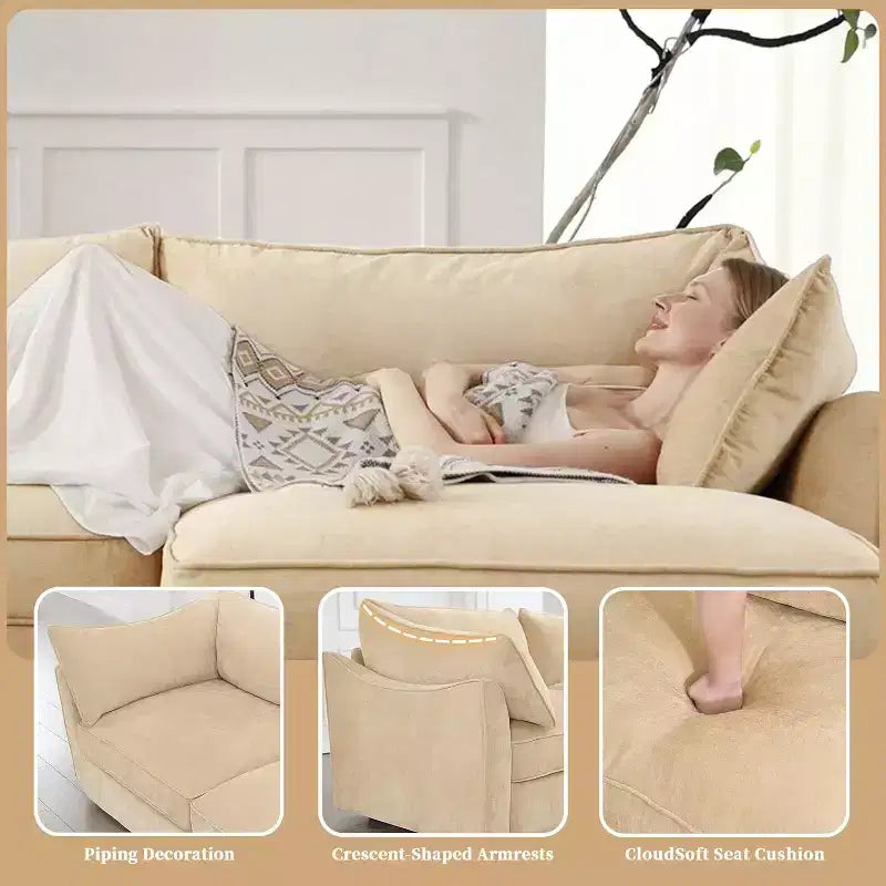 MooxvMoo Canapés de salon en chenille de 284 cm, canapé d'angle en forme de L avec rangement, canapé sectionnel avec tiroir coulissant et coussins décoratifs et pouf de rangement, blé