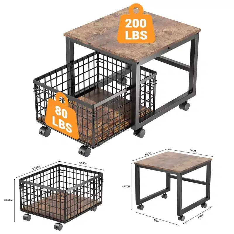 Support de mini-réfrigérateur avec chariot de rangement et roulettes pivotantes, pieds réglables, cadre métallique robuste supportant 90 kg pour la maison, le bureau, le dortoir, le café-bar