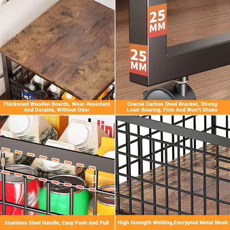 Support de mini-réfrigérateur avec chariot de rangement et roulettes pivotantes, pieds réglables, cadre métallique robuste supportant 90 kg pour la maison, le bureau, le dortoir, le café-bar