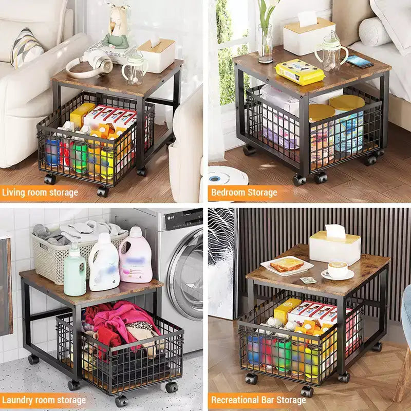 Support de mini-réfrigérateur avec chariot de rangement et roulettes pivotantes, pieds réglables, cadre métallique robuste supportant 90 kg pour la maison, le bureau, le dortoir, le café-bar