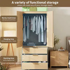 Armoire penderie de 69,5 po, meuble de rangement en bois avec 3 tiroirs, tringle de suspension, armoire de rangement pour vêtements à 2 portes pour chambre à coucher