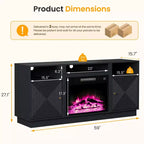 Meuble TV de cheminée Heynemo 59'' pour téléviseurs jusqu'à 65'' avec rangement et étagères réglables