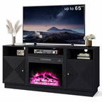 Meuble TV de cheminée Heynemo 59'' pour téléviseurs jusqu'à 65'' avec rangement et étagères réglables