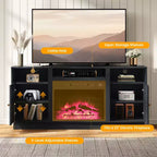 Meuble TV de cheminée Heynemo 59'' pour téléviseurs jusqu'à 65'' avec rangement et étagères réglables