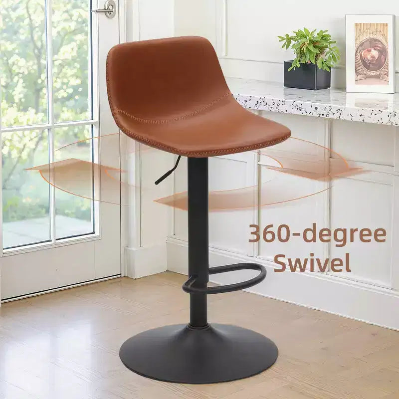 MAYEERTY Lot de 2 tabourets de bar pivotants réglables, chaises de comptoir industrielles en cuir PU de style milieu de siècle pour îlot de cuisine