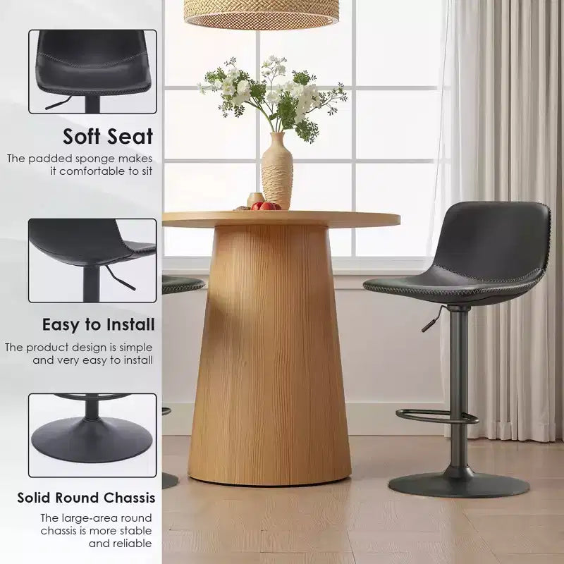 MAYEERTY Lot de 2 tabourets de bar pivotants réglables, chaises de comptoir industrielles en cuir PU de style milieu de siècle pour îlot de cuisine