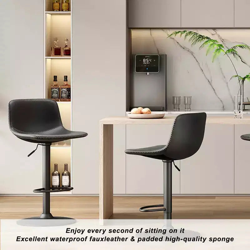MAYEERTY Lot de 2 tabourets de bar pivotants réglables, chaises de comptoir industrielles en cuir PU de style milieu de siècle pour îlot de cuisine