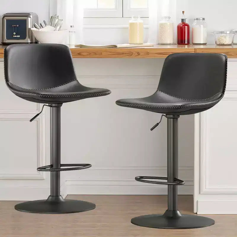 MAYEERTY Lot de 2 tabourets de bar pivotants réglables, chaises de comptoir industrielles en cuir PU de style milieu de siècle pour îlot de cuisine