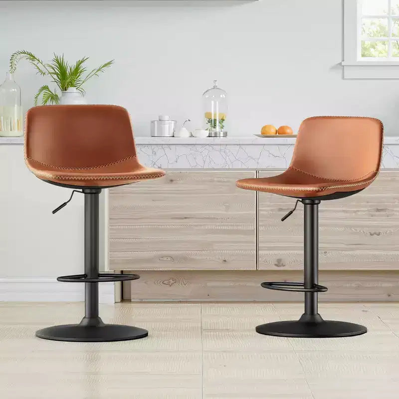 MAYEERTY Lot de 2 tabourets de bar pivotants réglables, chaises de comptoir industrielles en cuir PU de style milieu de siècle pour îlot de cuisine
