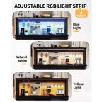 Meuble Bar-Café 55" avec lumières LED et prise de courant, porte de grange, support à verres à vin et rangement pour salle à manger
