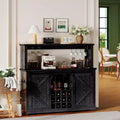 55 Coffee Bar Cabinet with LED Lights & Power Outlet, Barn Door, Wine Glass Rack & Storage for Dining Room