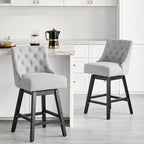Tabouret de bar moderne Vipbear, hauteur de bar 36 pouces, design rétro avec boucles diamantées, rotatif, pieds en bois massif, lin