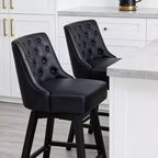 Tabouret de bar moderne Vipbear, hauteur de bar 36 pouces, design rétro avec boucles diamantées, rotatif, pieds en bois massif, lin