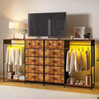 Commode de chambre à coucher de 49,2 pouces avec tringle à vêtements, commode à 6 tiroirs en tissu avec tringle à vêtements, commode de rangement à plateau en bois