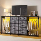 Commode de chambre à coucher de 49,2 pouces avec tringle à vêtements, commode à 6 tiroirs en tissu avec tringle à vêtements, commode de rangement à plateau en bois
