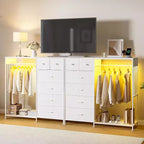 Commode de chambre à coucher de 49,2 pouces avec tringle à vêtements, commode à 6 tiroirs en tissu avec tringle à vêtements, commode de rangement à plateau en bois