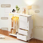 Commode de chambre à coucher de 49,2 pouces avec tringle à vêtements, commode à 6 tiroirs en tissu avec tringle à vêtements, commode de rangement à plateau en bois