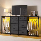 Commode de chambre à coucher de 49,2 pouces avec tringle à vêtements, commode à 6 tiroirs en tissu avec tringle à vêtements, commode de rangement à plateau en bois