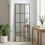 Miroir sur pied Likepay pleine longueur avec cadre en métal noir et motif à carreaux moderne