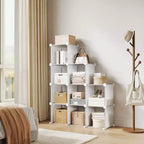 Organisateur de rangement 9 cubes en PVC, Étagère modulaire facile à assembler pour chambre et salon, Blanc