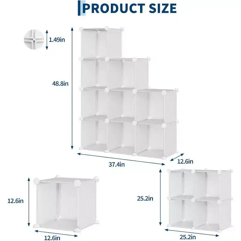 Organisateur de rangement 9 cubes en PVC, Étagère modulaire facile à assembler pour chambre et salon, Blanc