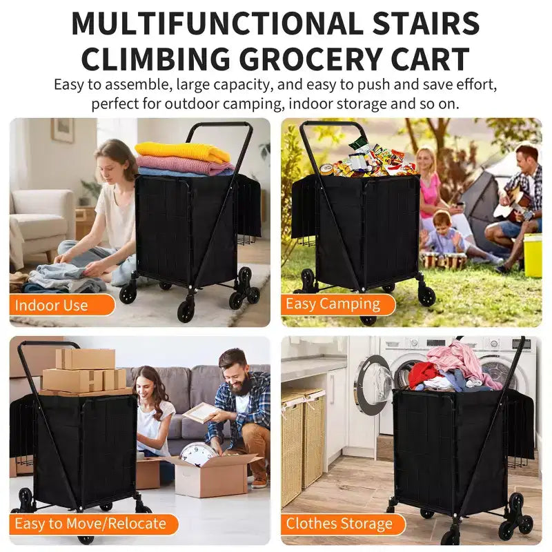 Chariot utilitaire d'escalier robuste COZONY, diable pliable en acier au carbone avec roues triples à 360°