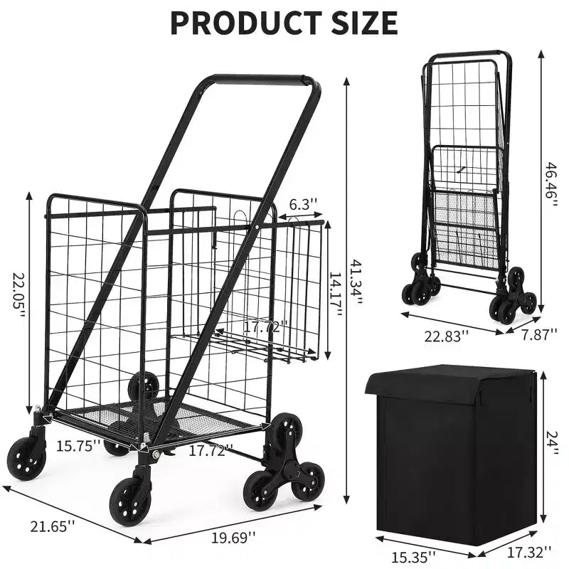Chariot utilitaire d'escalier robuste COZONY, diable pliable en acier au carbone avec roues triples à 360°